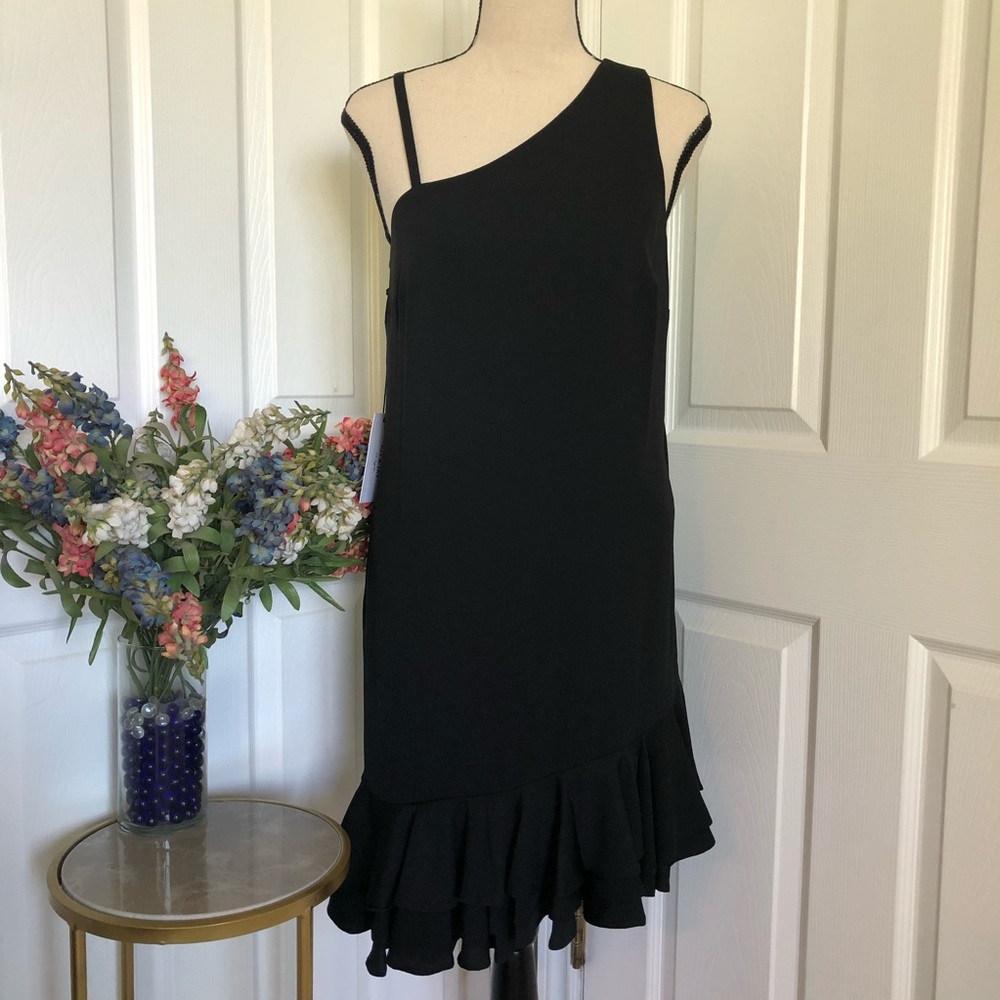 Ali & Jay Bar 19 1 Shoulder Black Shift Mini Dress NWT Sz S